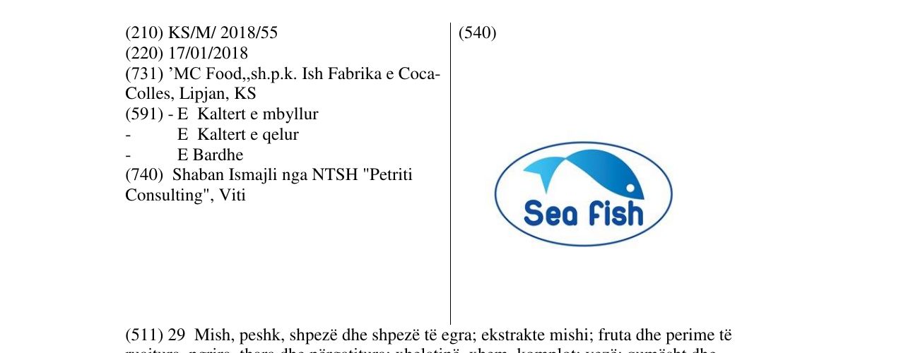 Zëri i markës Sea Fish në buletin