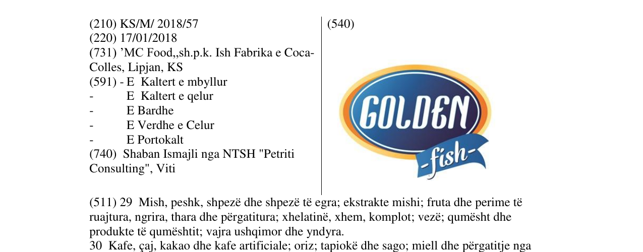 Zëri i markës GOLDEN fish në buletin