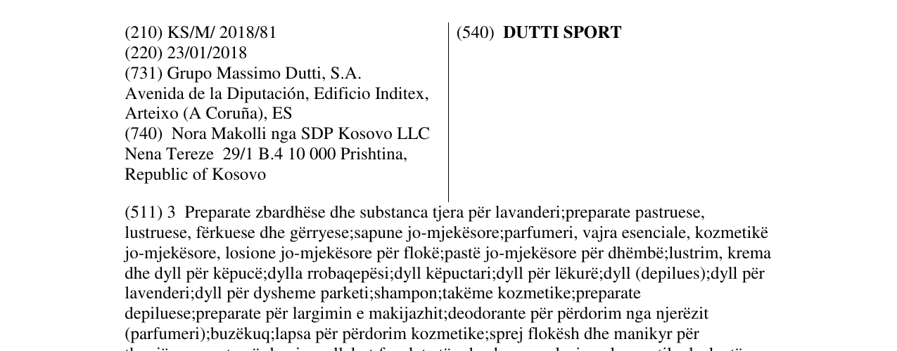 Zëri i markës DUTTI SPORT në buletin