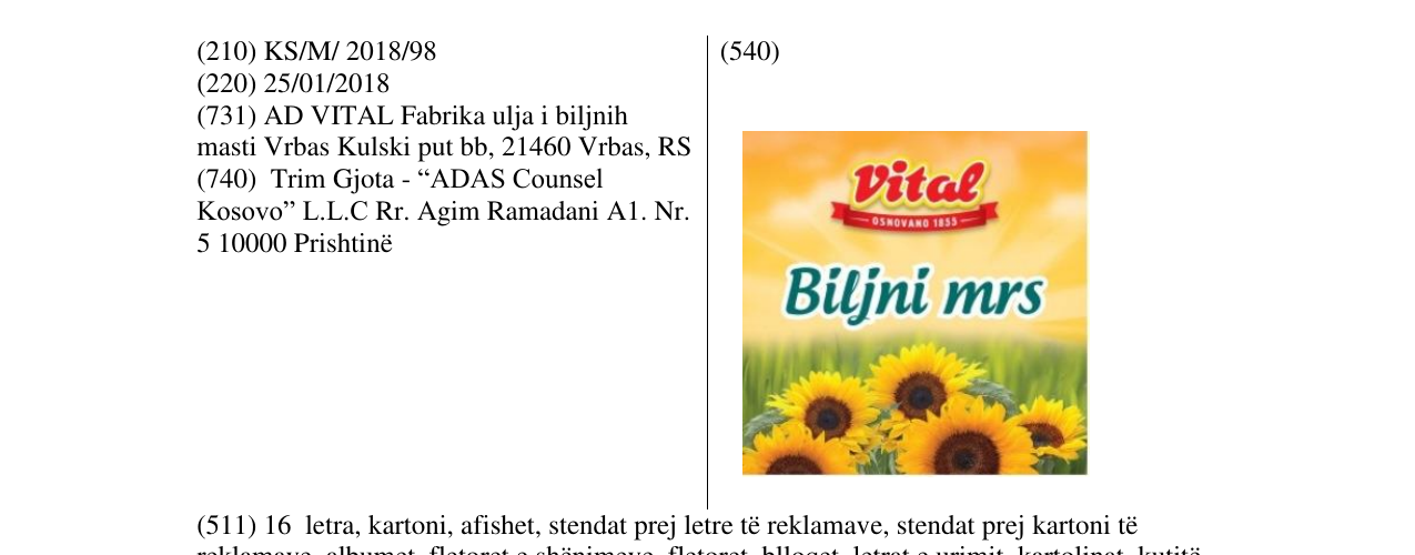 Zëri i markës vital Biljni mrs në buletin