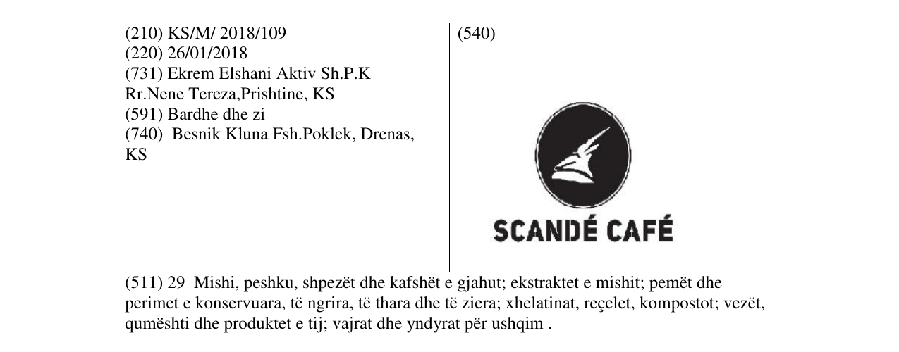Zëri i markës SCANDE CAFE në buletin