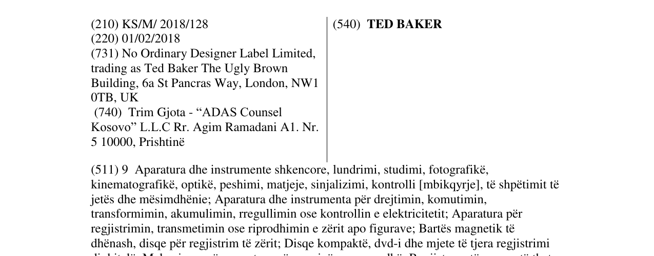 Zëri i markës TED BAKER në buletin