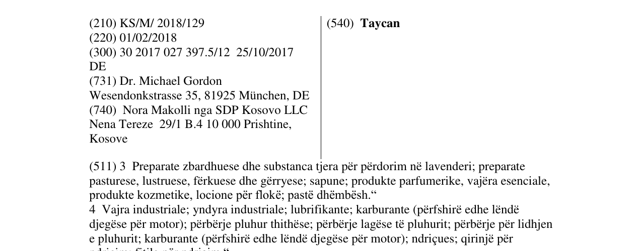 Zëri i markës Taycan në buletin