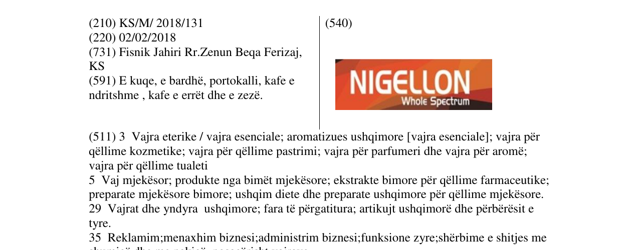 Zëri i markës NIGELLON në buletin