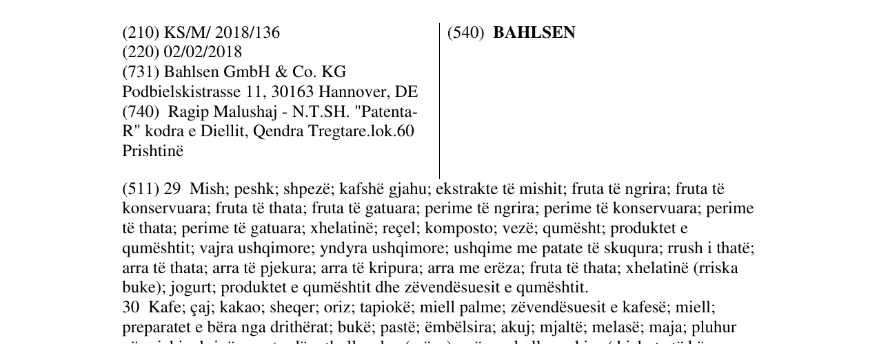 Zëri i markës BAHLSEN në buletin