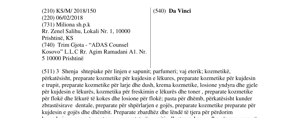Zëri i markës Da Vinci në buletin