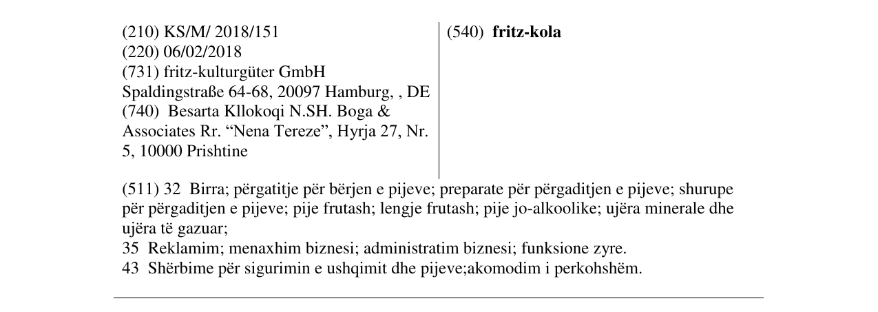 Zëri i markës fritz-kola në buletin