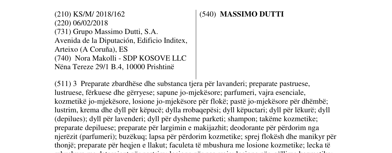 Zëri i markës MASSIMO DUTTI në buletin