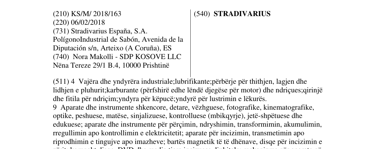 Zëri i markës STRADIVARIUS në buletin