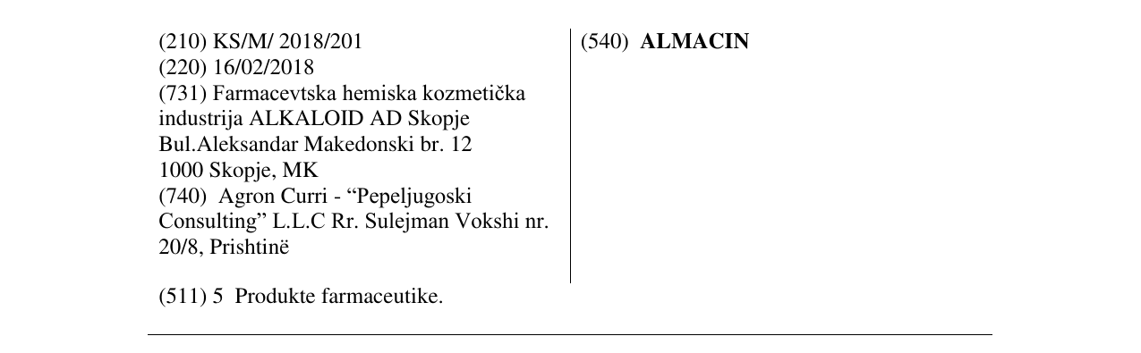 Zëri i markës ALMACIN në buletin