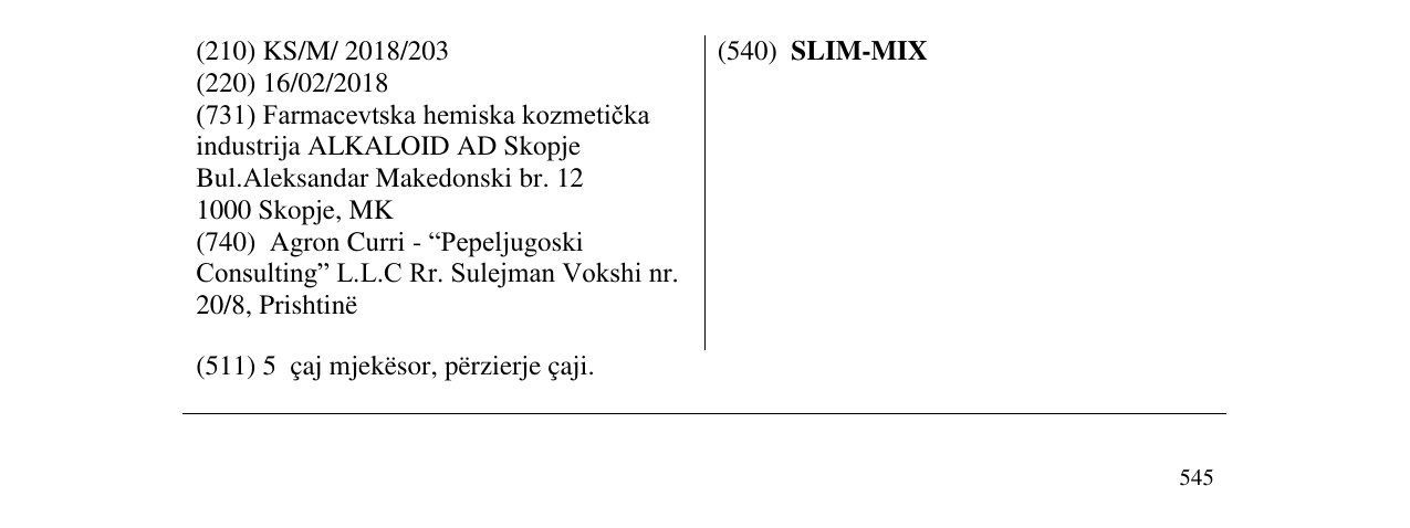Zëri i markës SLIM-MIX në buletin