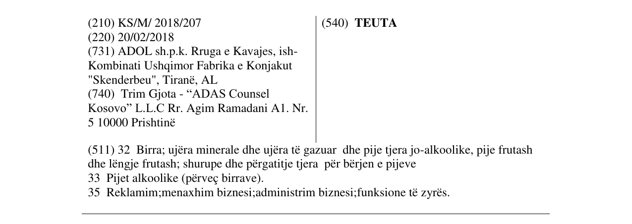 Zëri i markës TEUTA në buletin