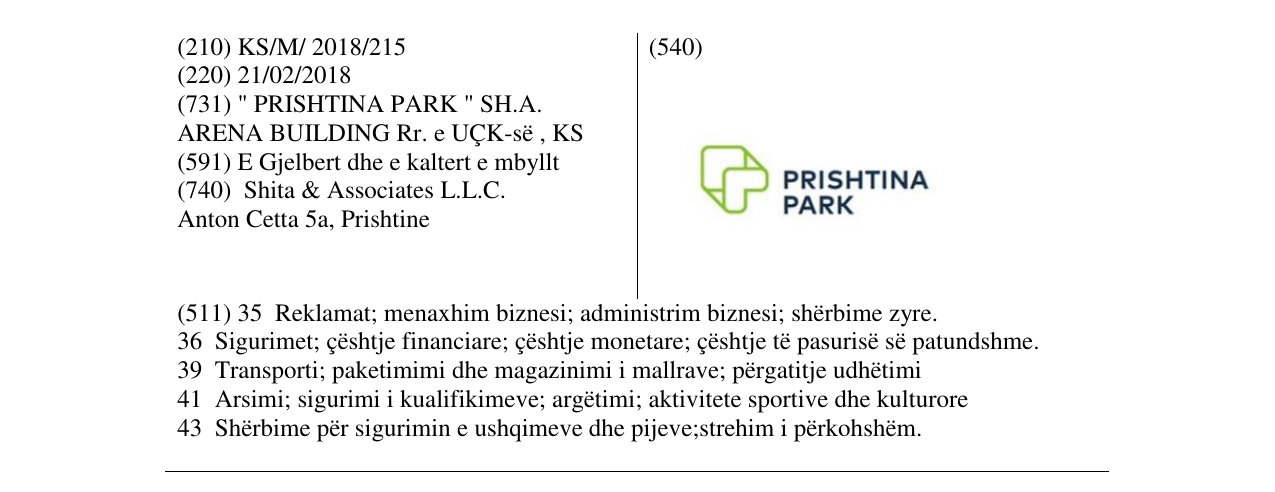 Zëri i markës PRISHTINA PARK në buletin