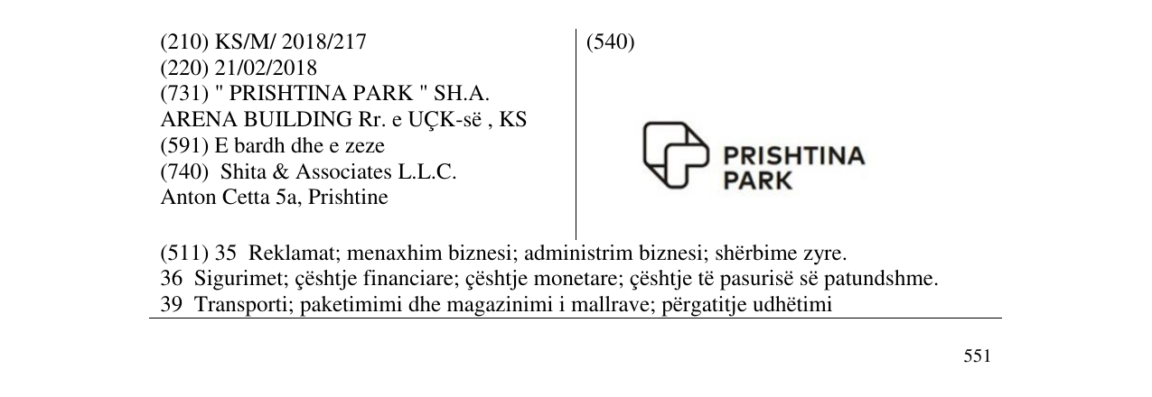 Zëri i markës PRISHTINA PARK në buletin