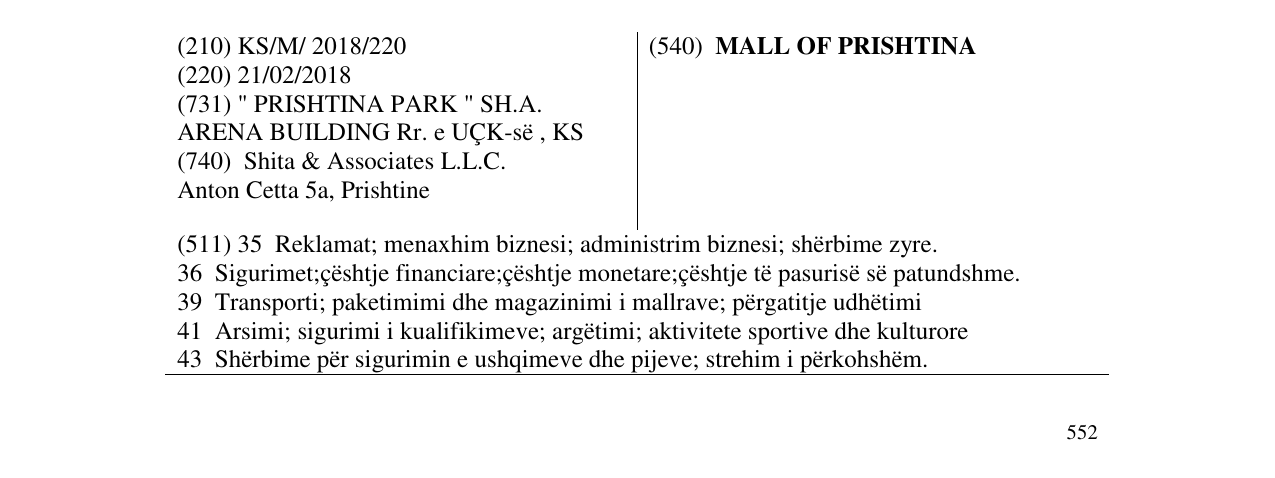 Zëri i markës MALL OF PRISHTINA në buletin