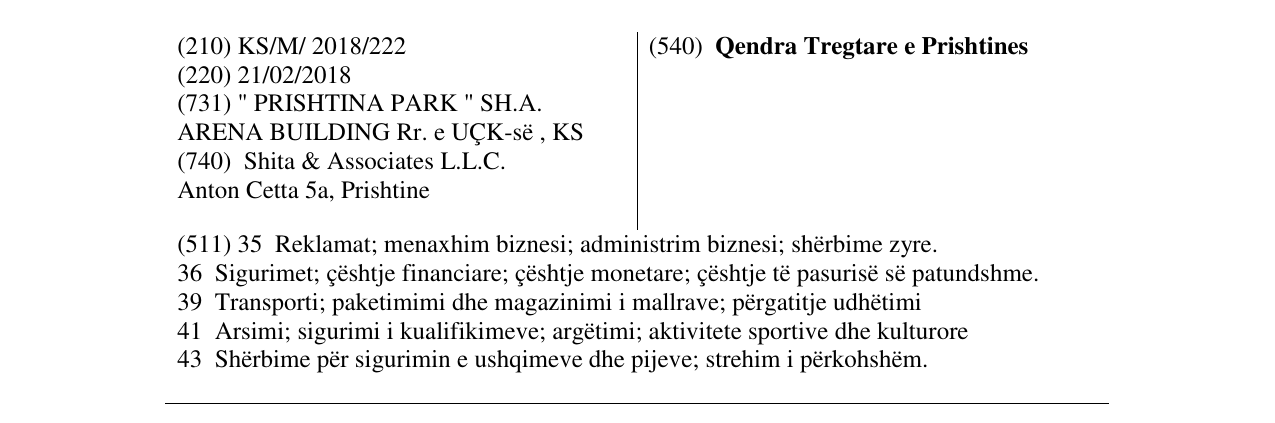 Zëri i markës Qendra Tregtare e Prishtines në buletin
