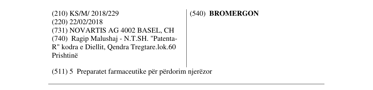 Zëri i markës BROMERGON në buletin