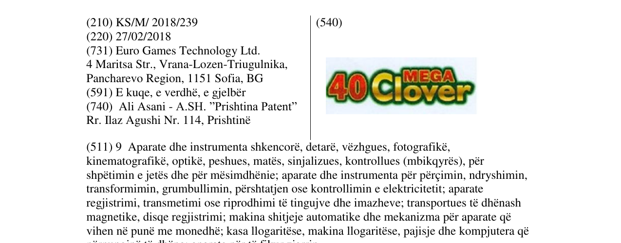 Zëri i markës 40CloverMEGA në buletin