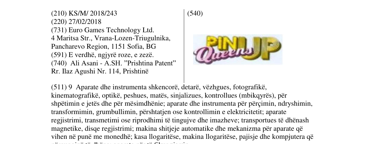 Zëri i markës PINUP QUEENS në buletin