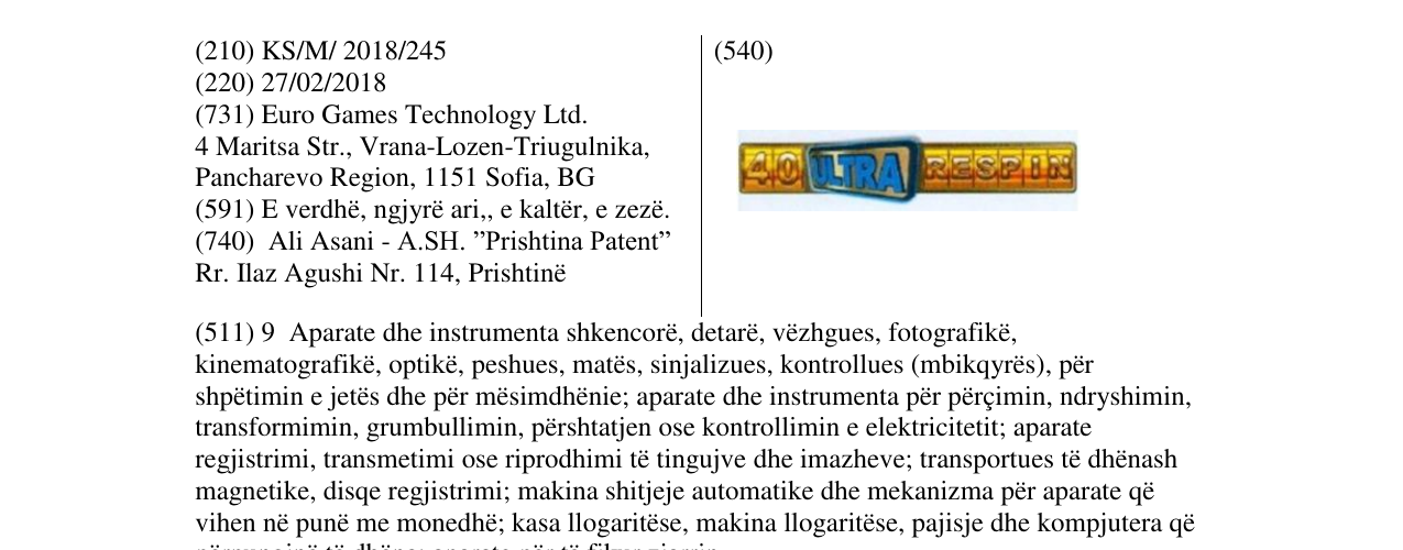 Zëri i markës 40ULTRA RESPIN në buletin