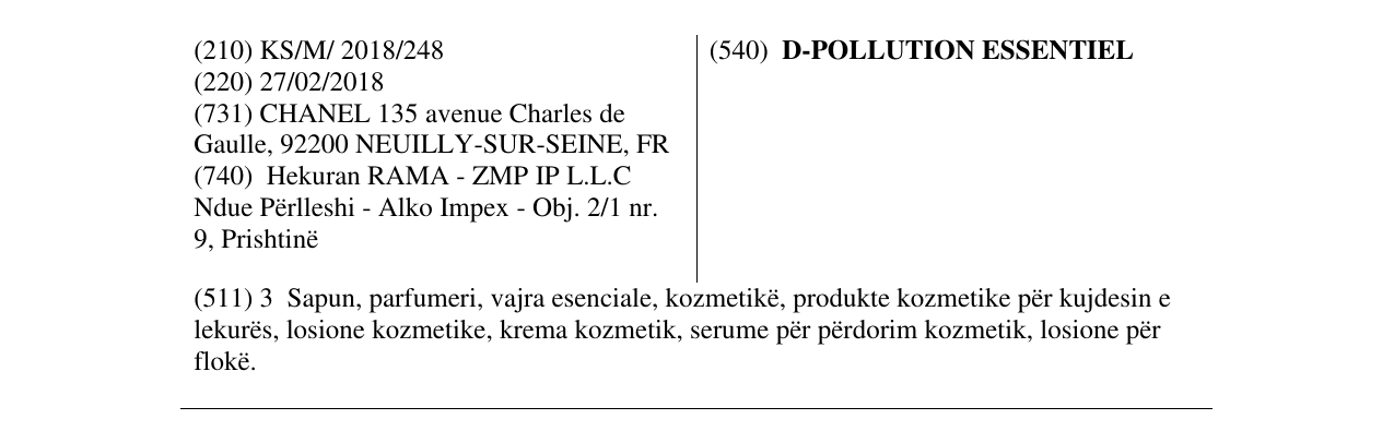 Zëri i markës D-POLLUTION ESSENTIEL në buletin