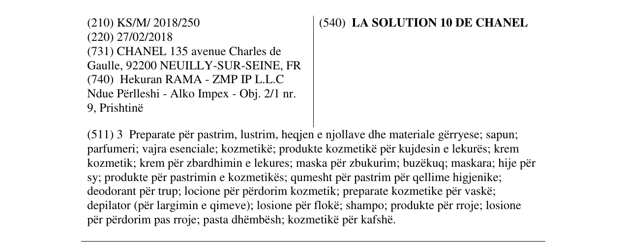 Zëri i markës LA SOLUTION 10 DE CHANEL në buletin