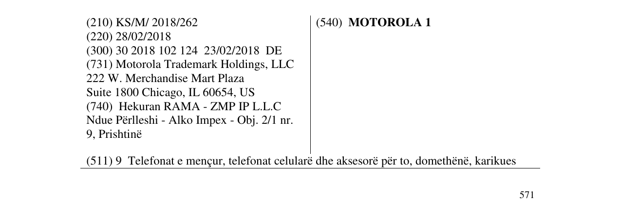 Zëri i markës MOTOROLA 1 në buletin