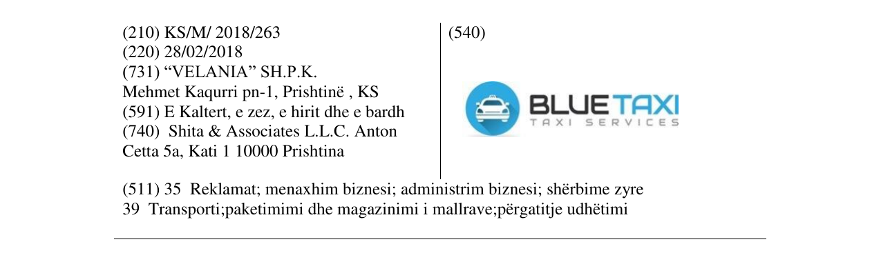 Zëri i markës BLUETAXI në buletin