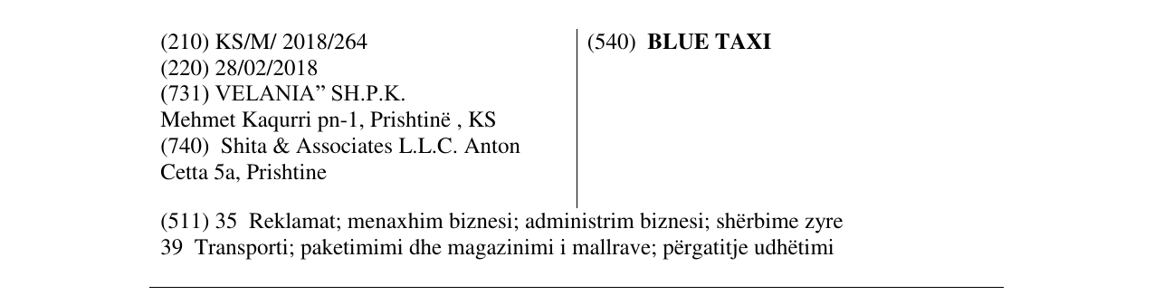 Zëri i markës BLUE TAXI në buletin