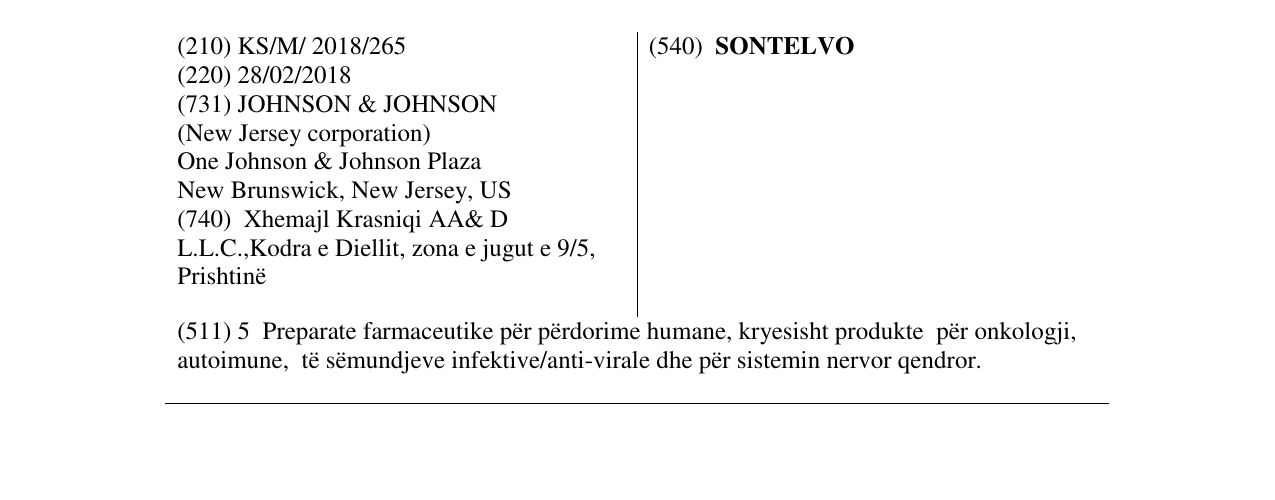 Zëri i markës SONTELVO në buletin