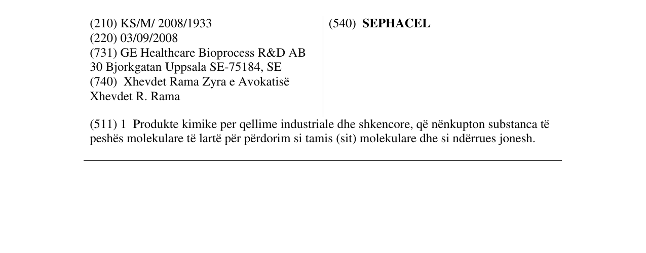 Zëri i markës SEPHACEL në buletin