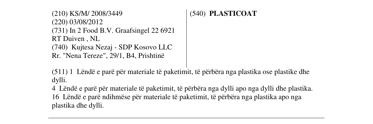 Zëri i markës PLASTICOAT në buletin