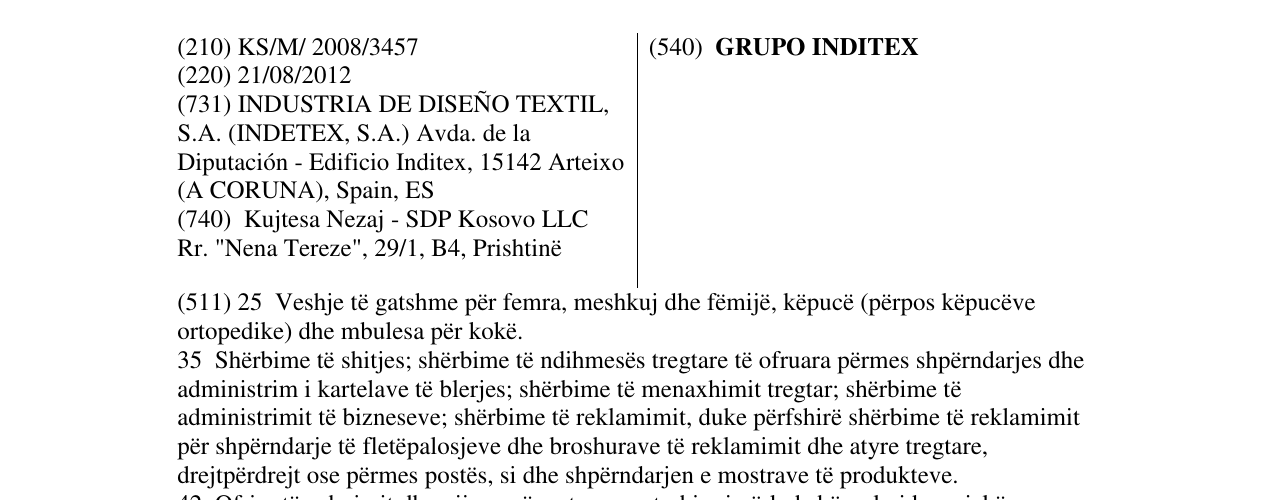Zëri i markës GRUPO INDITEX në buletin