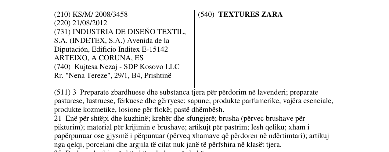 Zëri i markës TEXTURES ZARA në buletin