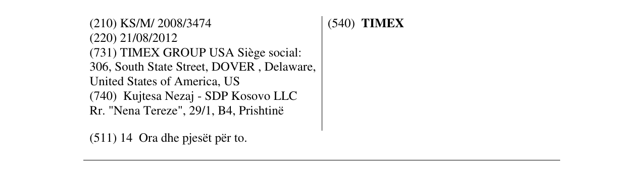 Zëri i markës TIMEX në buletin