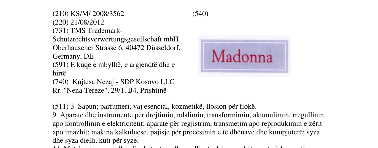 Zëri i markës Madonna në buletin