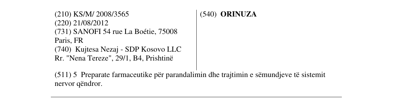 Zëri i markës ORINUZA në buletin