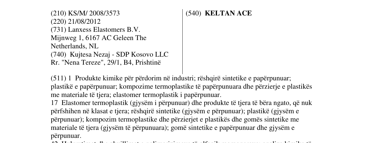 Zëri i markës KELTAN ACE në buletin