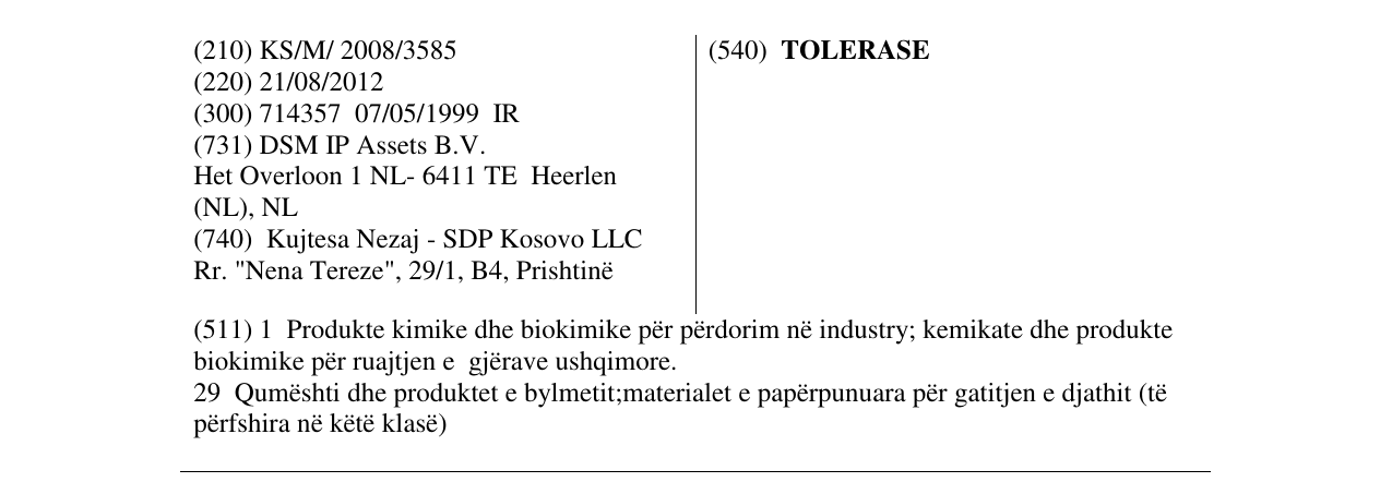 Zëri i markës TOLERASE në buletin