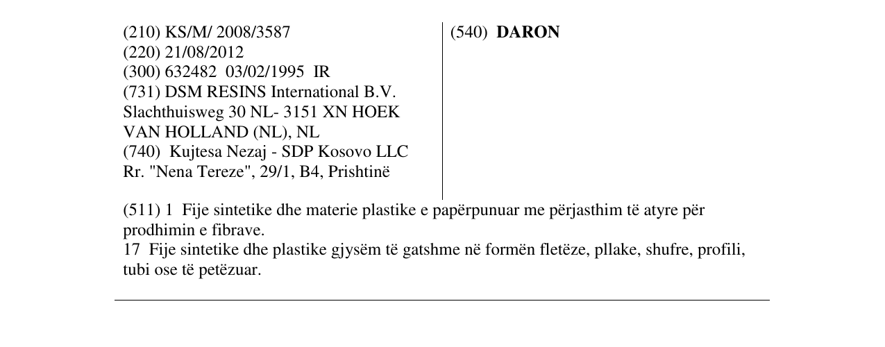 Zëri i markës DARON në buletin