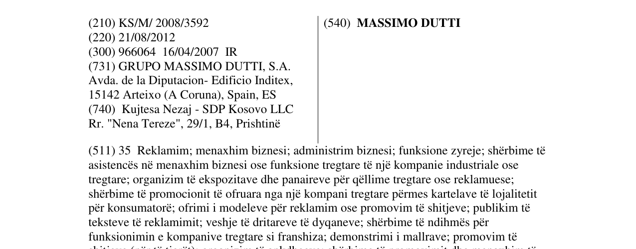 Zëri i markës MASSIMO DUTTI në buletin