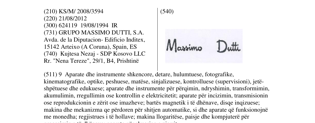 Zëri i markës Massimo Dutti në buletin