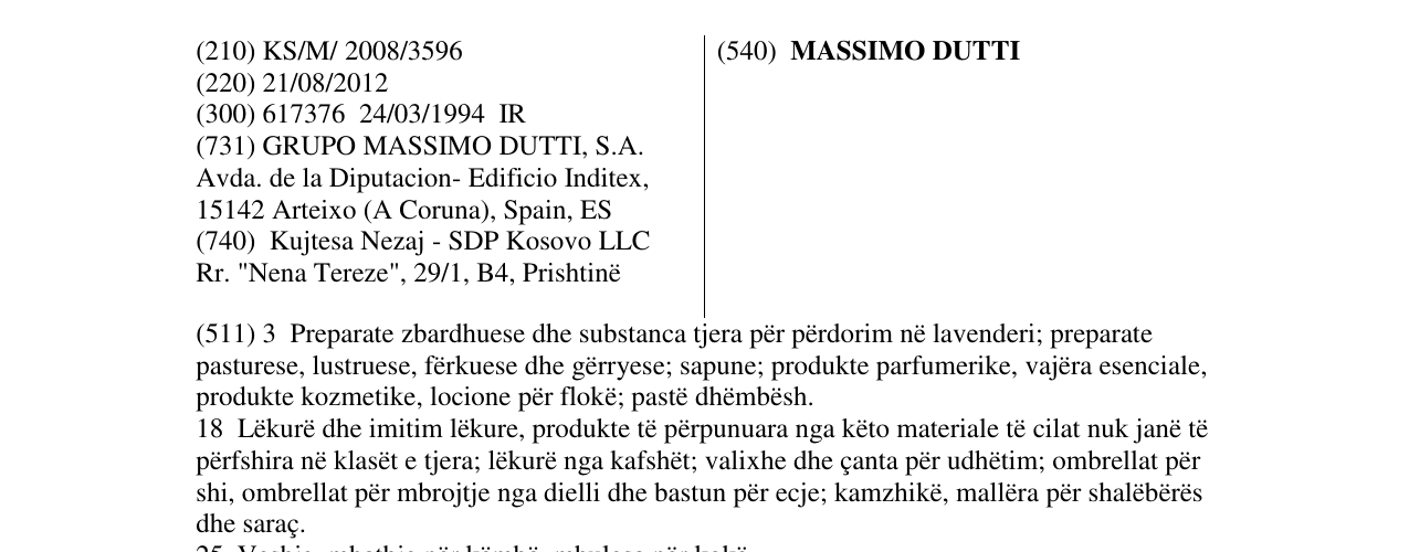 Zëri i markës MASSIMO DUTTI në buletin