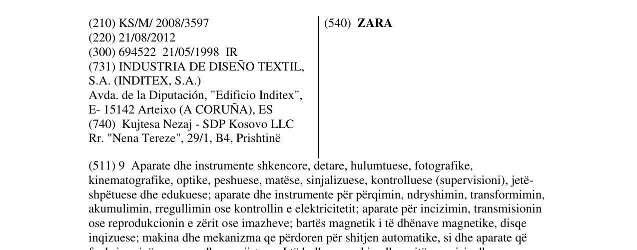 Zëri i markës ZARA në buletin
