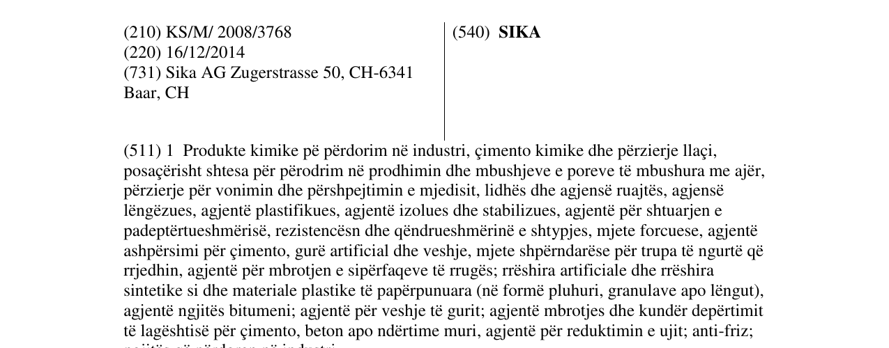 Zëri i markës SIKA në buletin