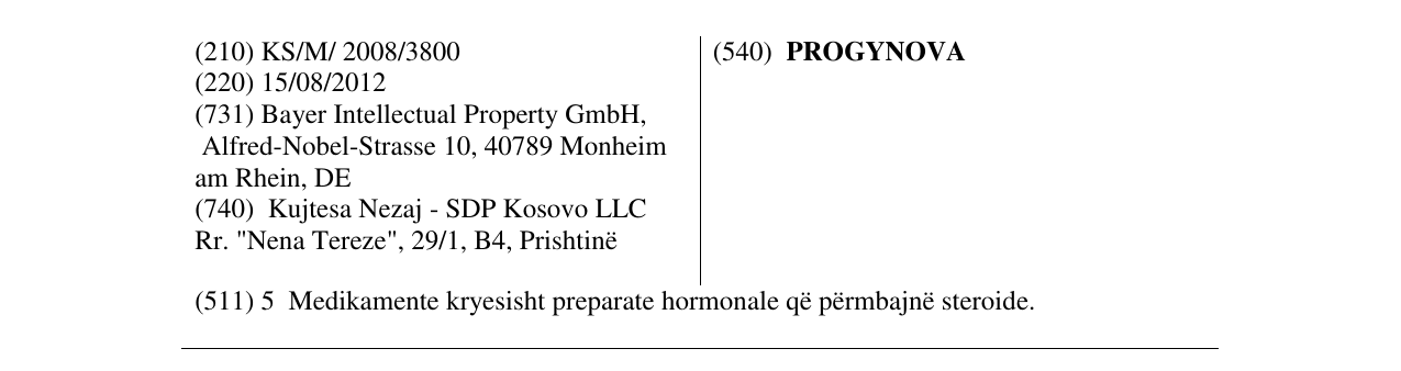 Zëri i markës PROGYNOVA në buletin