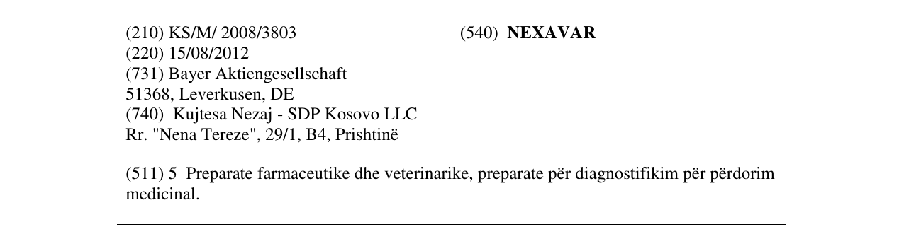 Zëri i markës NEXAVAR në buletin