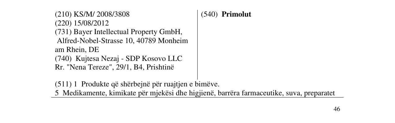 Zëri i markës Primolut në buletin