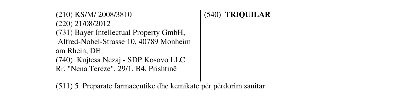 Zëri i markës TRIQUILAR në buletin