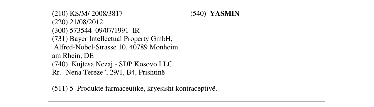 Zëri i markës YASMIN në buletin